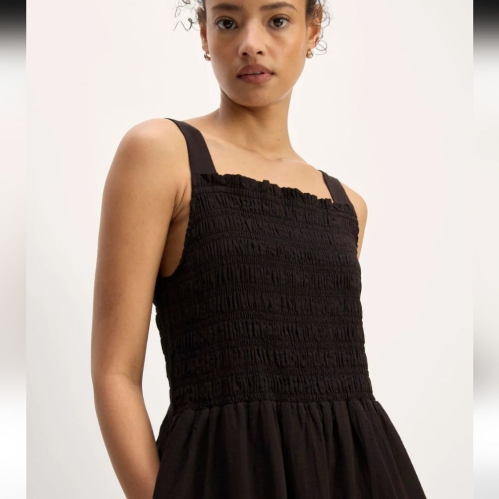 NWT Everlane The Gauze Smock Dress Black Midi Length Square Neck Size L - Picture 12 of 13